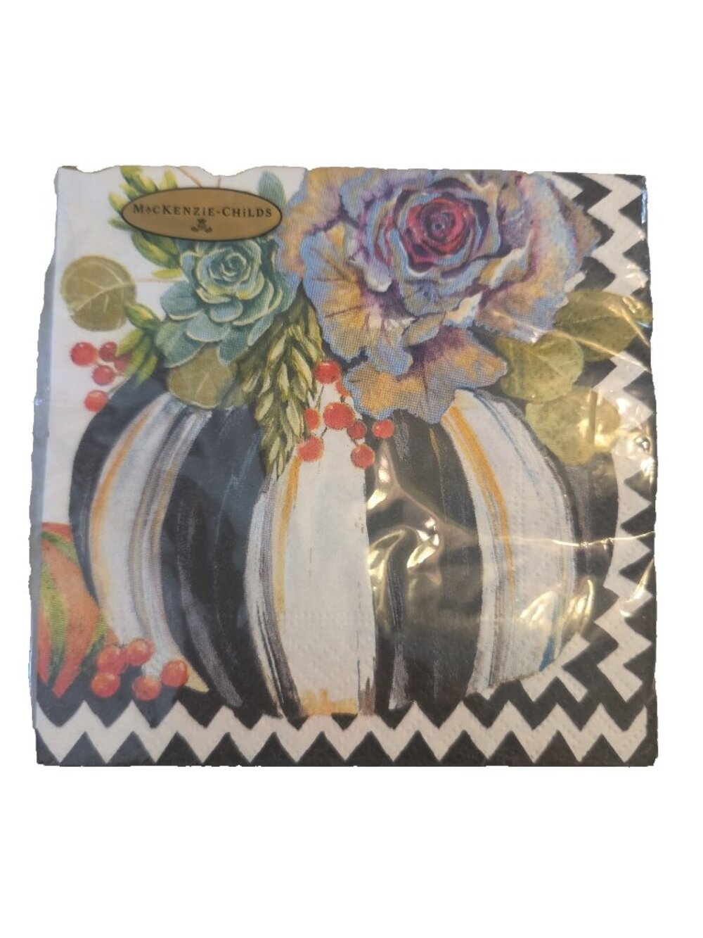 MacKenzie Childs Napkins Pumpkin Autumn Naturals 20 Cocktail Retired NEW